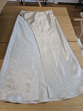 H&M Metallic Cream A-Line Wrap Skirt